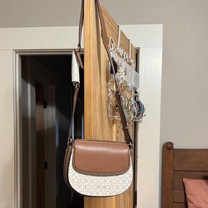 Calvin Klein Tan and White Crossbody Bag